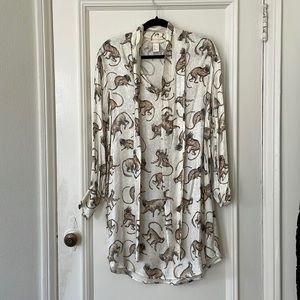 Style forward printed neck tie shirt dress with unique pattern